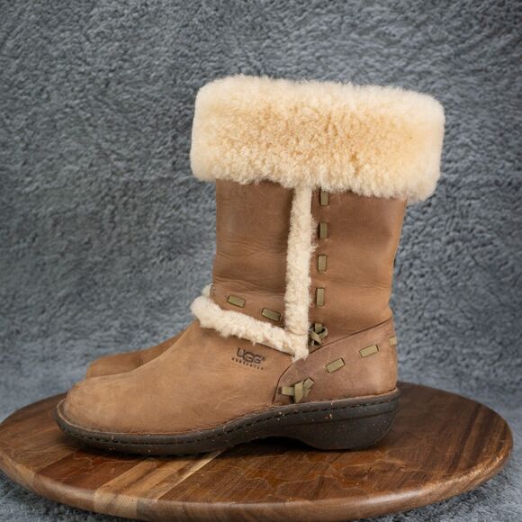 UGG Elijo Leather Sheepskin Boots Shearling Sherpa Mid Calf Warm Size 6 EUC - Picture 4 of 8